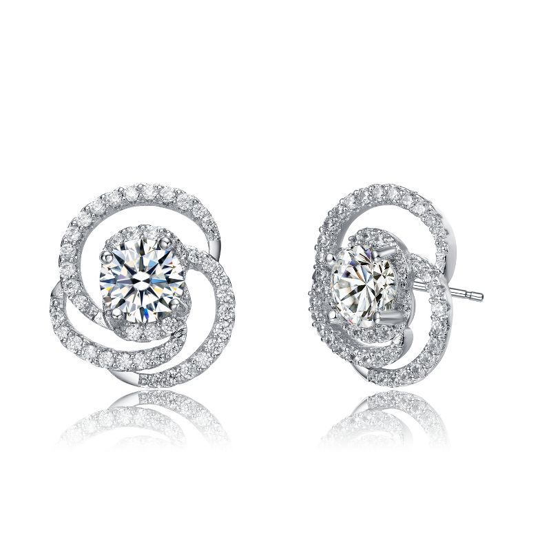 Guili White Gold Plated Solitaire Love Knot Swirl Stud Earrings with Cubic Zirconia, A Romantic & Graceful Jewelry Piece That Symbolizes Love