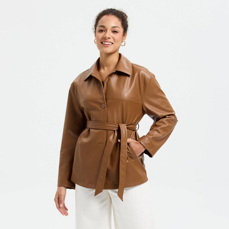 Women's Tie-Waist Trench Coat - A New Day™ Brown S