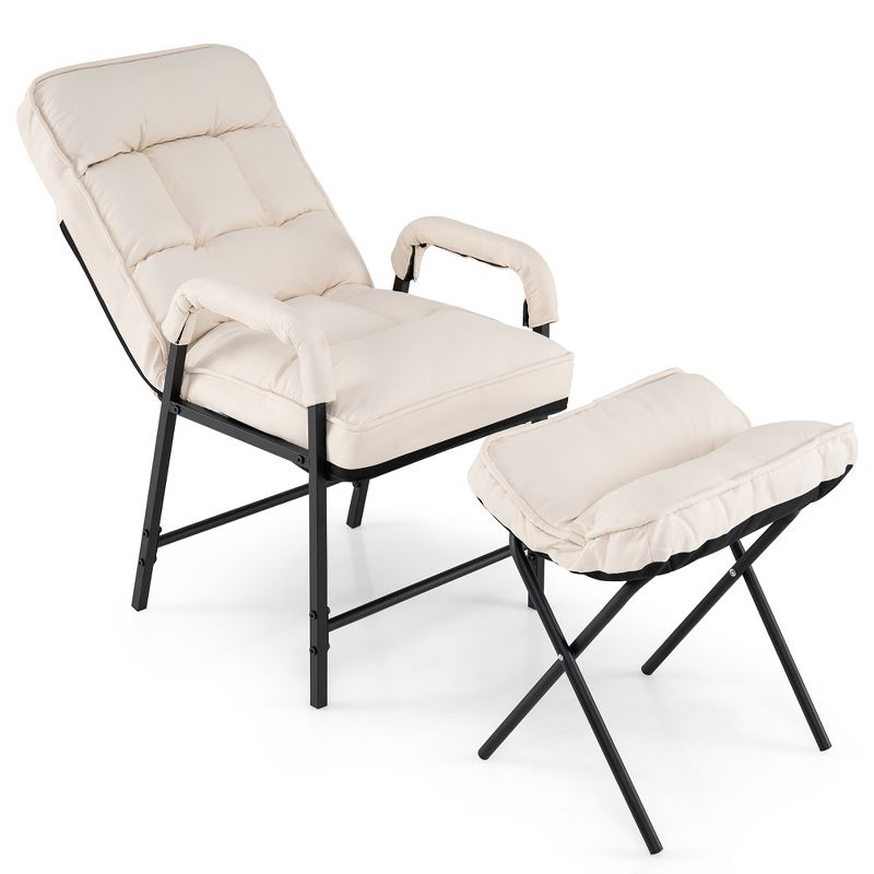 Costway Modern Accent Chair w/ Ottoman Linen Fabric Arm Chair w/ Adjustable Backrest