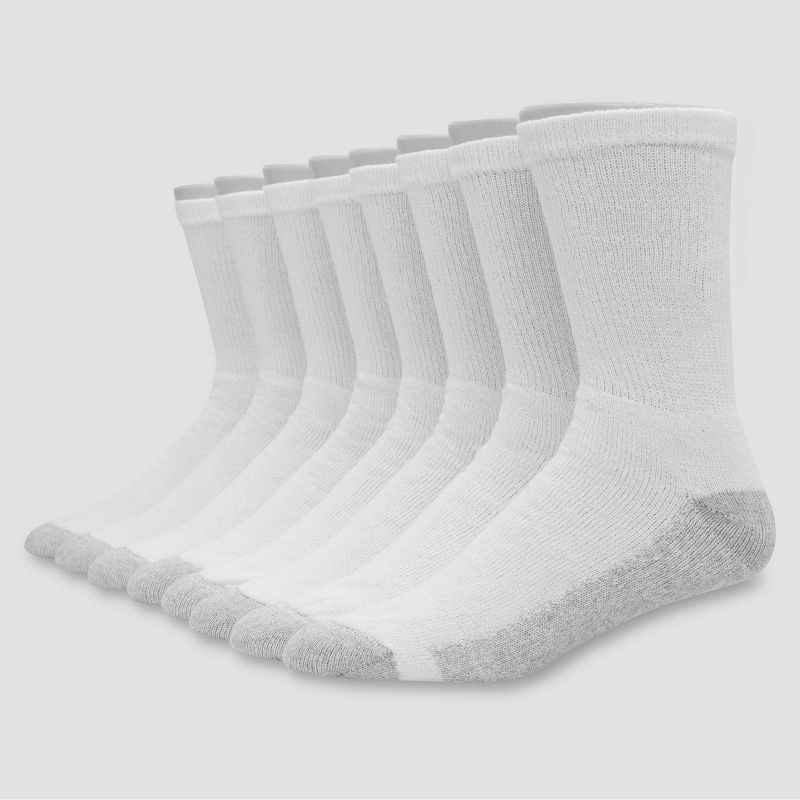 Men's Hanes Crew Socks with FreshIQ 8pk - White 6-12: Midweight, Moisture Wicking, Reinforced Heel & Toe