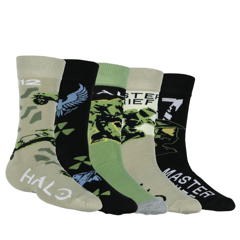 Halo Socks Men's Master Chief Military Game 5-Pair Pack Mid-Calf Crew Socks Multicolored