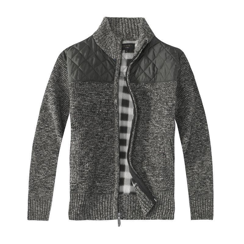 Gioberti Men's Knitted Regular Fit Full Zip Cardigan Sweater With Soft Brushed Flannel Lining, Melange Charcoal, Large