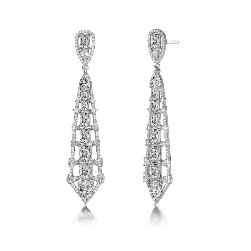 Guili Sterling Silver Dangle Earrings with Colored Cubic Zirconia Stones in Trendy Ladder Style, A Stunning Jewelry Piece for Fashion-Forward Looks