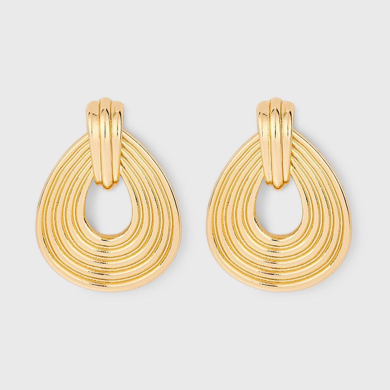 Ribbed Door Knocker Earrings - A New Day™ Gold: Nickel-Free Metal, Post Closure, 1.11" Length