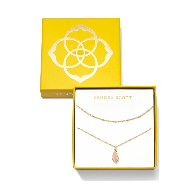 Kendra Scott Jesse Multi-Strand Necklace Gift Set 2pc - Rose Quartz: 14K Gold Over Brass, Lobster Claw & Slide Closure, 19" Length