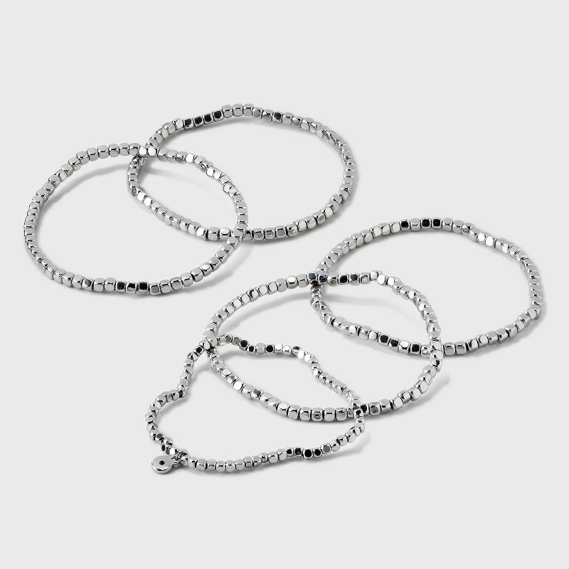 Beaded Stretch Bracelet Set 5pc - Universal Thread™ Silver: Recycled Brass, One Size Fits Most, 2.5" Length