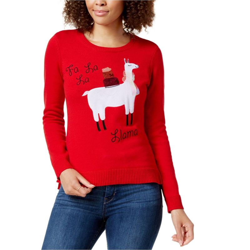 maison Jules Womens Embellished Llama Pullover Sweater, ablazecombo, X-Small