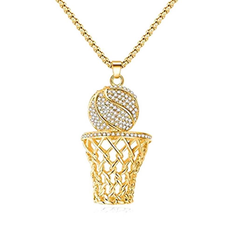 Ice City Men's Basketball Hoop Pendant Necklace, 24 Inch Chain - Gold