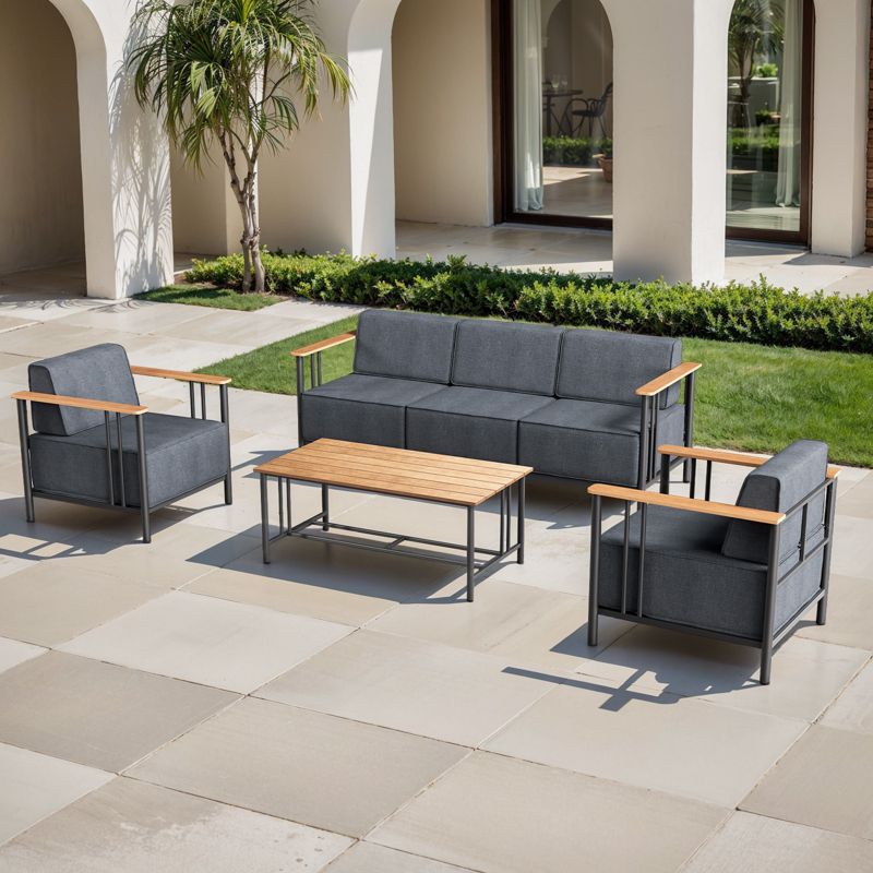 Belord Patio Furniture Set with 10" Extra Thick Cushion, 4PCS Outdoor Conversation Set Metal Patio Set with Patio Chair, Couch and Coffee Table