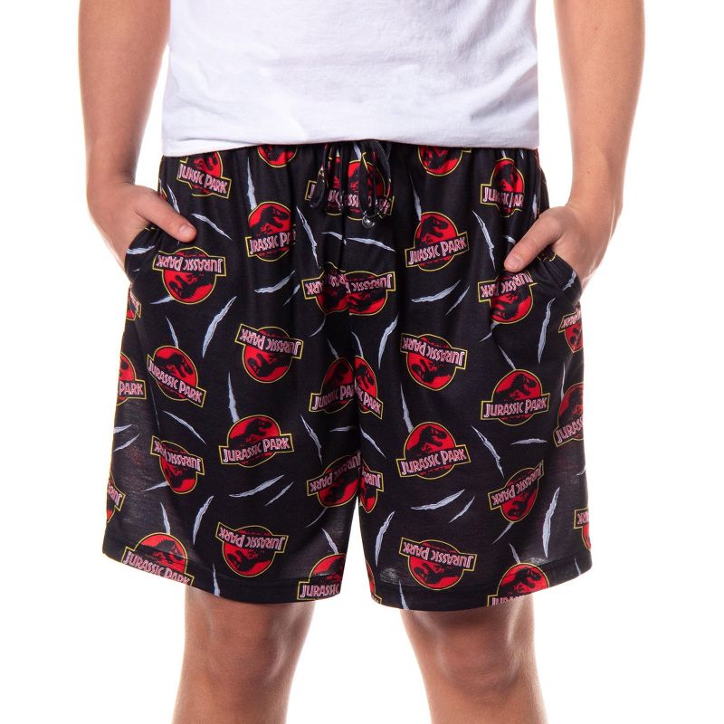 Intimo Jurassic Park Pajamas Men's Allover Claw Tear Logo Design Sleep Shorts (XL) Black