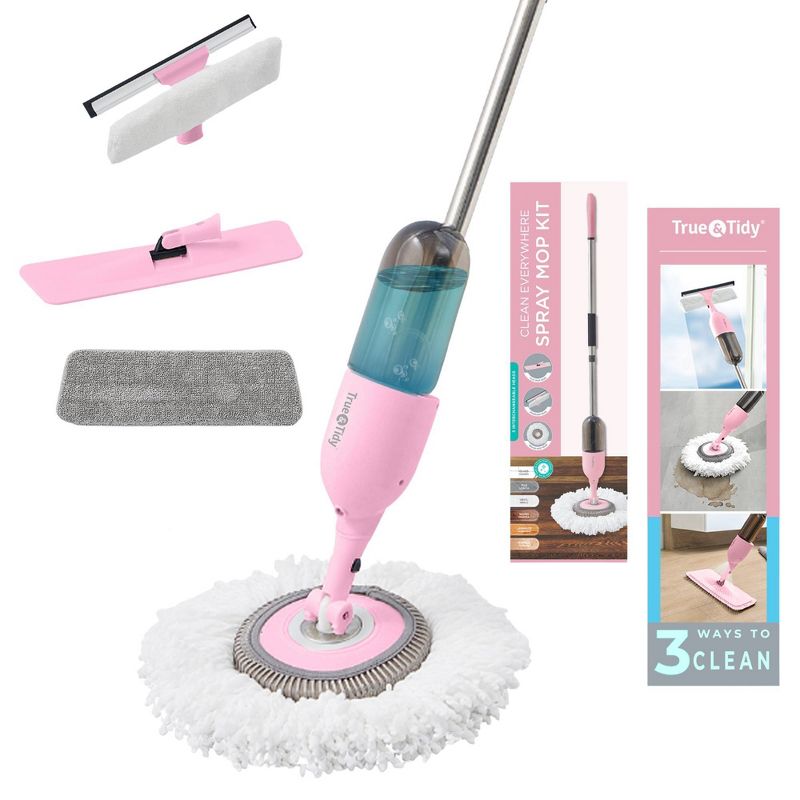 True & Tidy Spray-360 Clean Everywhere Spray Mop Kit - Pink