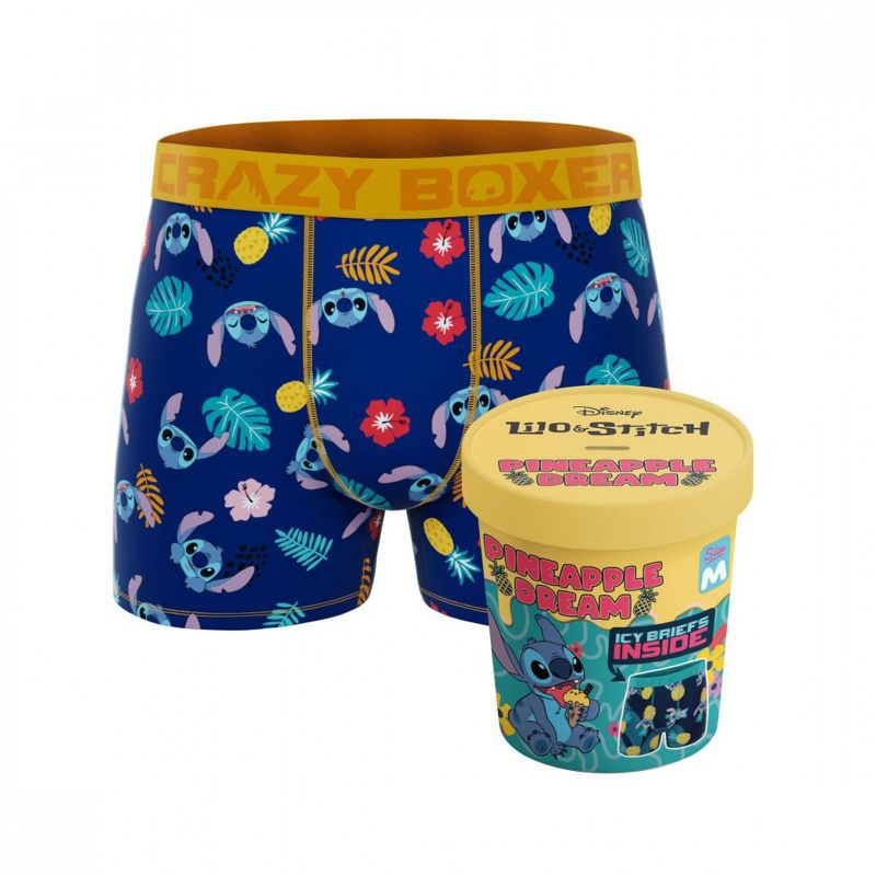 Mens Crazy Boxers Lilo and Stitch Tropical Print Boxer Briefs - Large (36-38)