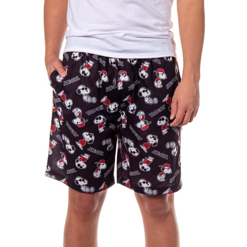 Intimo Peanuts Men's Pajama Shorts Snoopy Joe Cool AOP Lounge Sleep Bottoms (L) Black