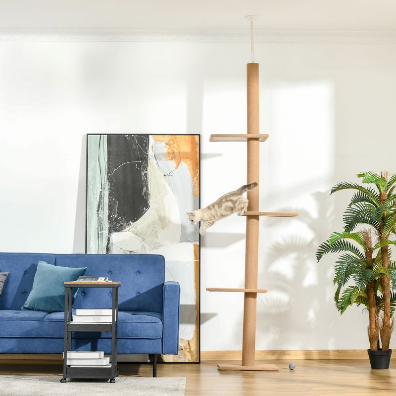 Ceiling Cat Tree Cat Climbing Tower with Sisal-Covered Scratching Posts Natural Cat Tree for Kittens Cat Tower Furniture, Brown