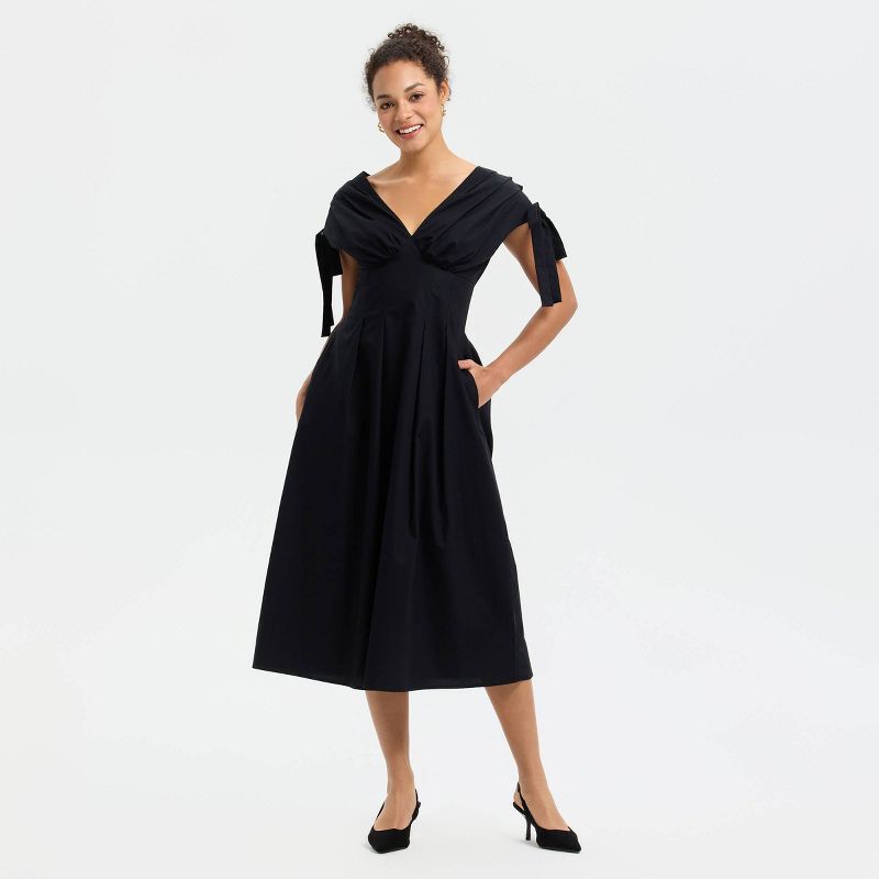 Women's Tie Shoulder Midi Dress - A New Day™ Black S