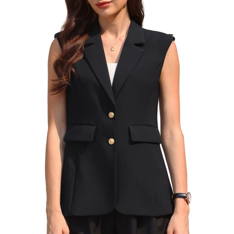 INSPIRE CHIC Women's Sleeveless Lapel Notched Collar Button Down Summer Business Blazer Small Black