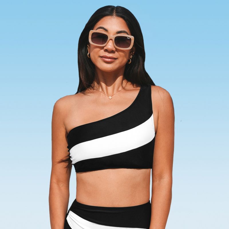 Women's Colorblocked Design One Shoulder Bikini Top -Cupshe-L-Black