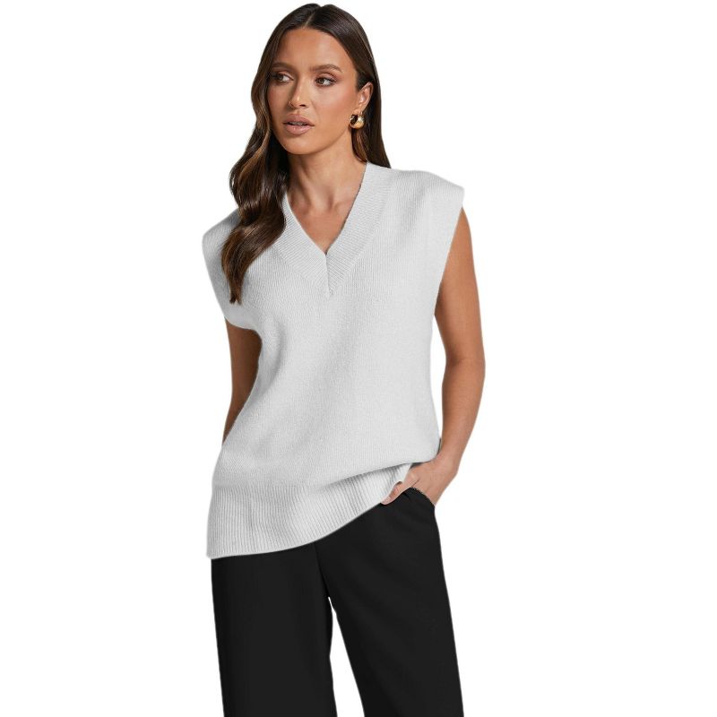 Sweater Vest Women V-Neck Knitted Pullover Short Cap Sleeve Collared Tops Dressy Casual White XL