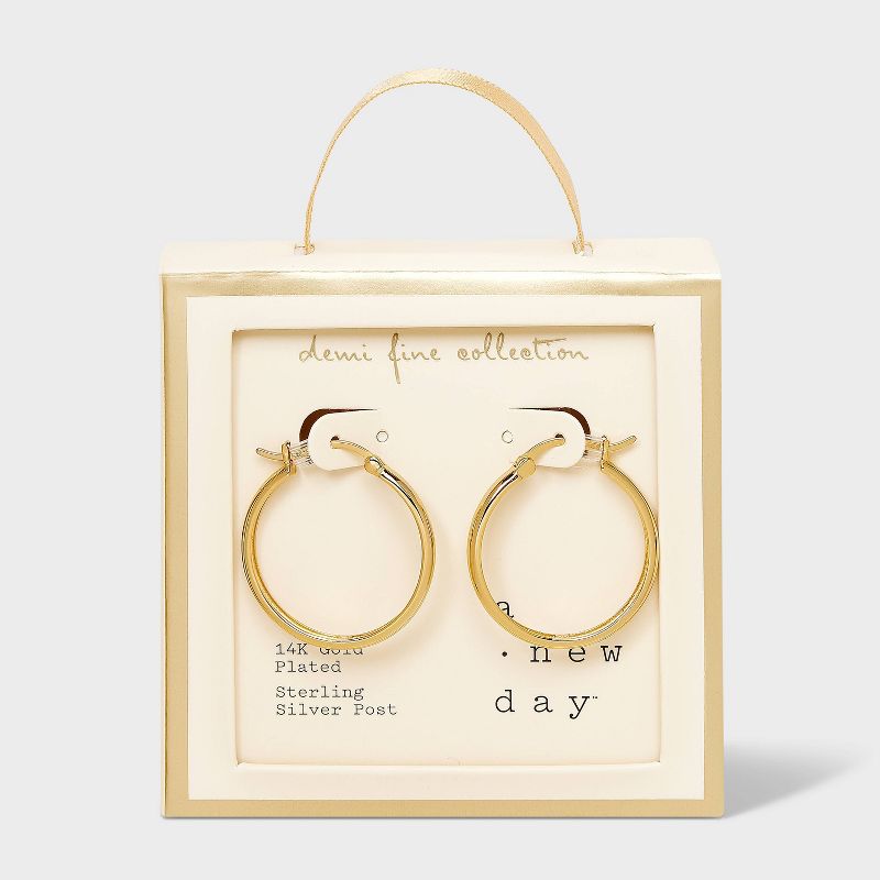 14k Gold Plated Cubic Zirconia Brass Polished Click Top Hoop Earrings - A New Day™ Gold: Sterling Silver, Nickel-Free, 1.036" Length