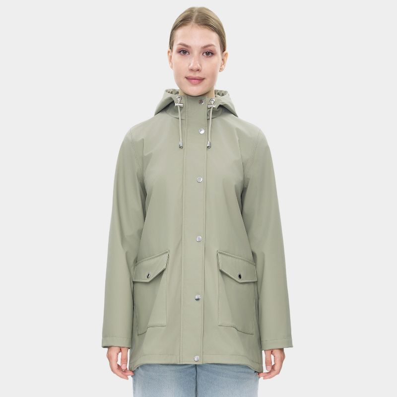 Rokka&Rolla Women's Waterproof Rain Coats Hooded Jackets-Sage Green, size Small