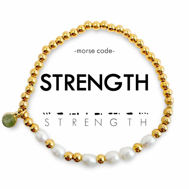 Morse Code Pearl & Gold Waterproof Beaded Bracelet | STRENGTH - ETHICGOODS