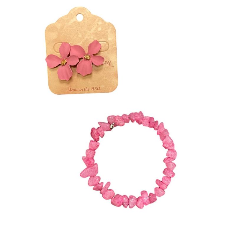 Michelle Marie Boutique's Pink Crystal Jewelry Set, Bracelet with Pink Dogwood Earrings